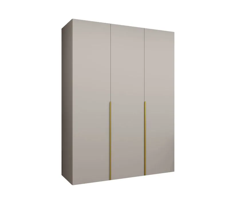 Kleiderschrank mit zwei Kleiderstangen Eiger 22, Farbe: Kaschmir, 1,5 Meter breit, zwei Fächer, drei Türen, Soft-Close-Funktion, Griffe: Gold, für Schlafzimmer