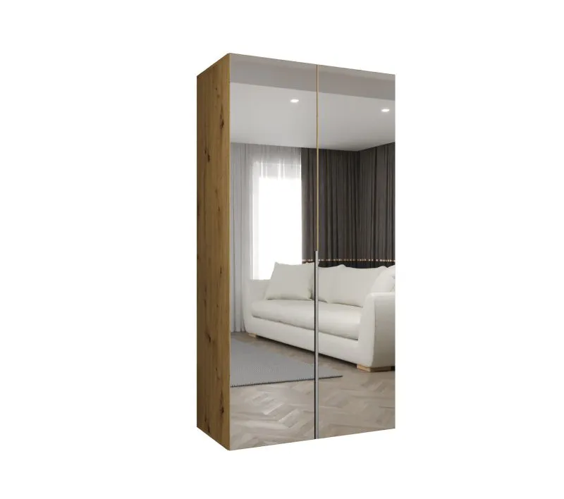 Kleiderschrank eine Kleiderstange Eiger 112, zwei Spiegeltüren, 1 Meter breit, Soft-Close-Funktion, ein Fach, für Schlafzimmer
