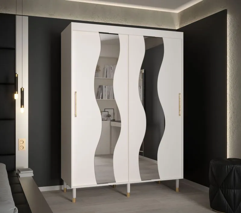Kleiderschrank im außergewöhnlichen Stil Jotunheimen 221, Farbe: Weiß - Abmessungen: 208 x 150,5 x 62 cm (H x B x T)
