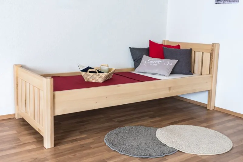 Einzelbett / Gästebett Buche massiv Vollholz natur 107, inkl. Lattenrost - Abmessung 80 x 200 cm