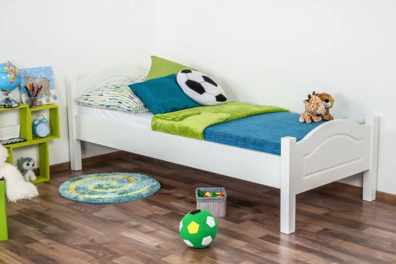 Kinderbett / Jugendbett Buche Vollholz massiv weiß 113, inkl. Rollrost - 80 x 200 cm (B x L)