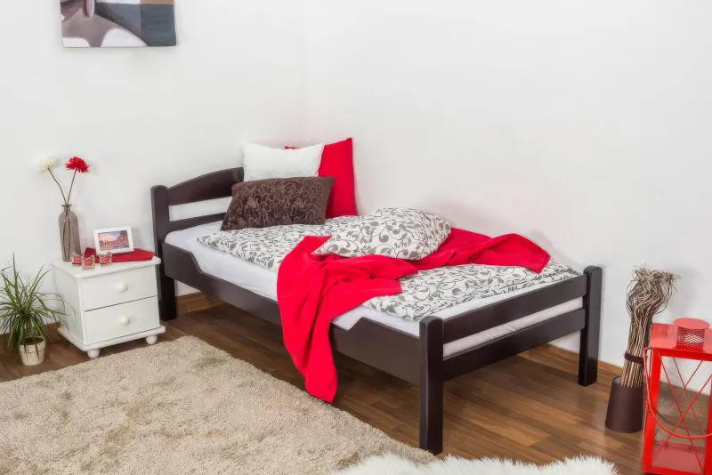 Einzelbett "Easy Premium Line" K1/2n, Buche Vollholz massiv schokobraun lackiert - Liegefläche: 90 x 190 cm