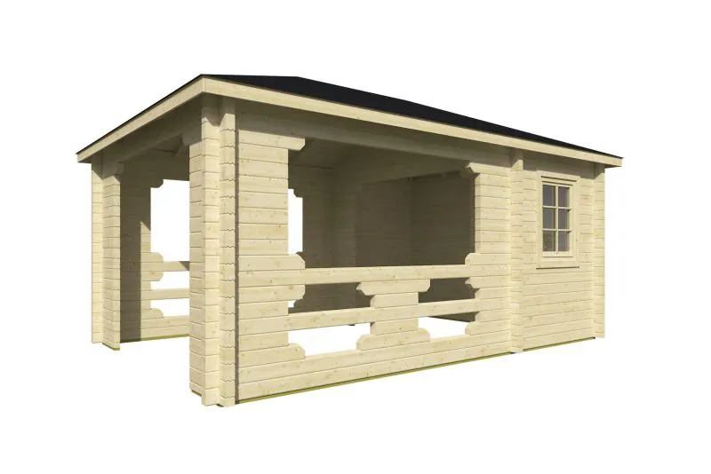 Pavillon / Pergola inkl. Pfosten, inkl. Fußboden, Grundfläche: 17,95 m², aus nordischen Fichtenholz, Zeltdach, Blockbohlenstärke 70 mm, Außenmaße: 350 x 513 cm