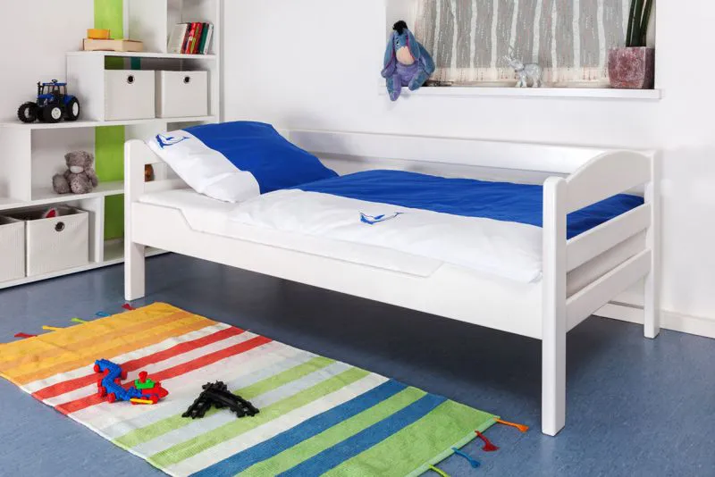 Kinderbett 90 x 190 cm | Massivholz: Buche | Weiß Lackiert Abbildung