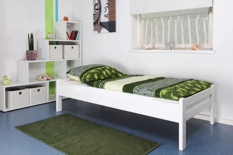 Kinderbett 90 x 190 cm | Massivholz: Buche | Weiß Lackiert Abbildung