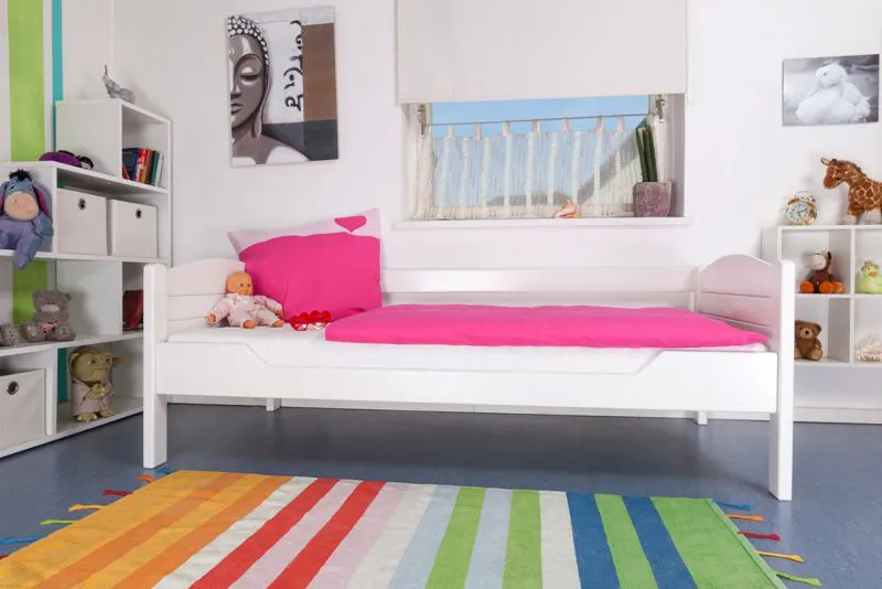 Kinderbett 90 x 190 cm | Massivholz: Buche | Weiß Lackiert Abbildung