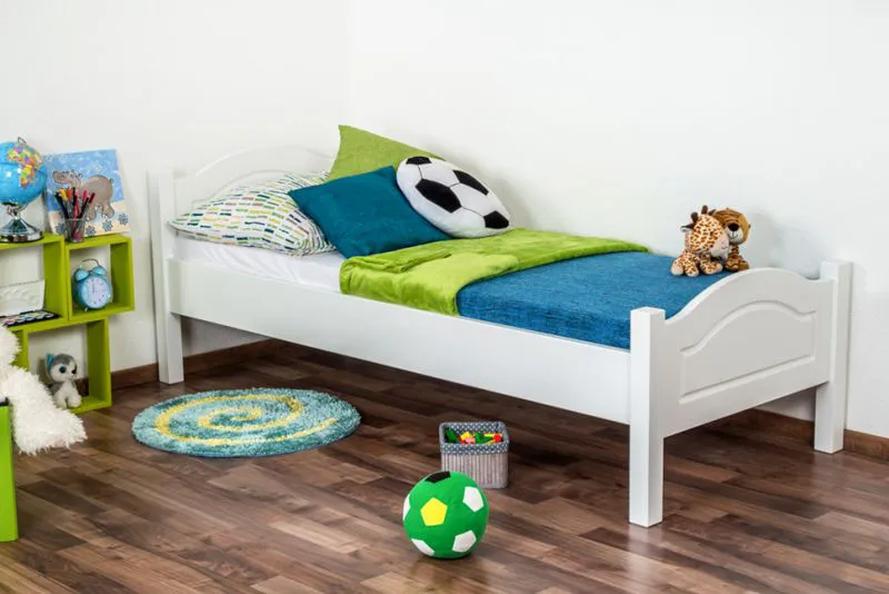 Kinderbett 80 x 200 cm | Massivholz: Buche | Weiß Lackiert Abbildung