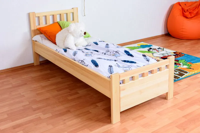 Kinderbett 80 x 200 cm | Massivholz: Kiefer | Natur Lackiert Abbildung