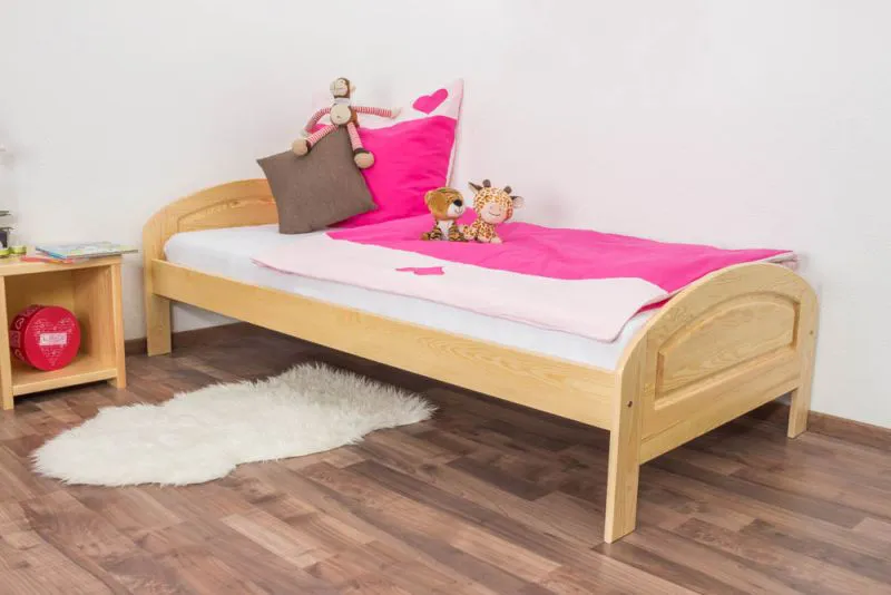 Kinderbett 90 x 200 cm | Massivholz: Kiefer | Natur Lackiert Abbildung