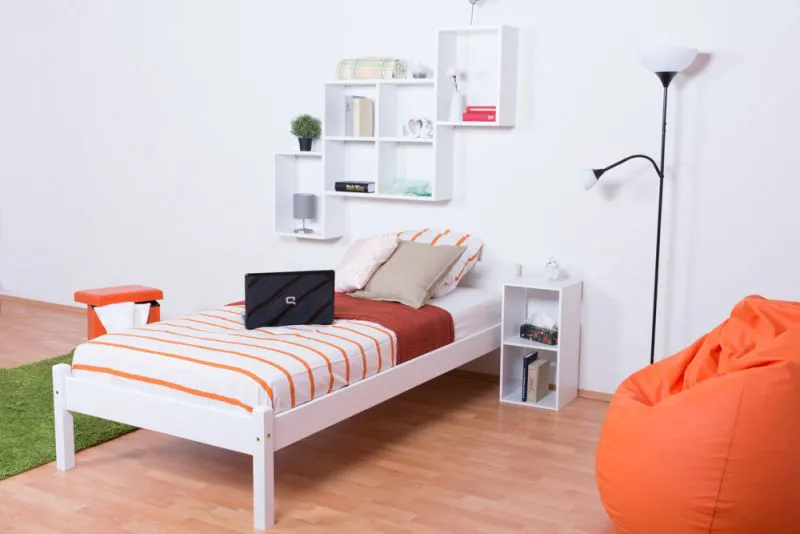 Bettrahmen für Kinder / Kinderbett 100 x 200 cm | Massivholz: Kiefer | Weiß Lackiert Abbildung