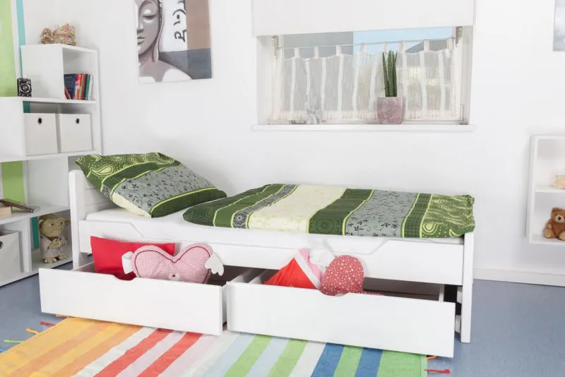 Bett mit Schubladen Buche 90 x 200 cm Weiß Abbildung