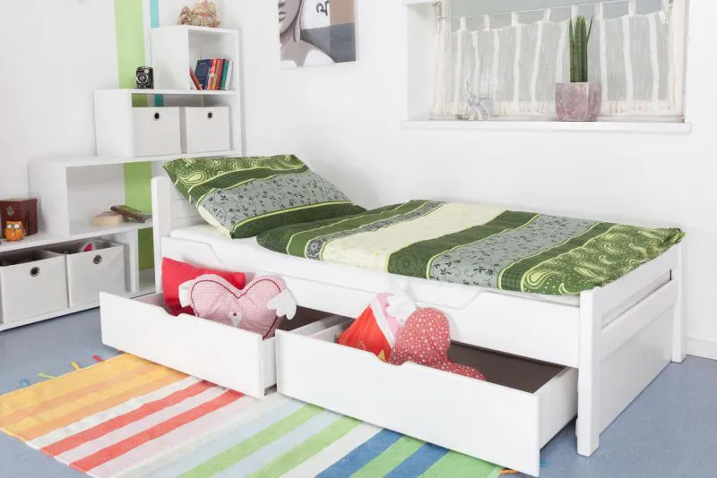 Buche Bett mit Schublade 90 x 200 cm Weiß Abbildung