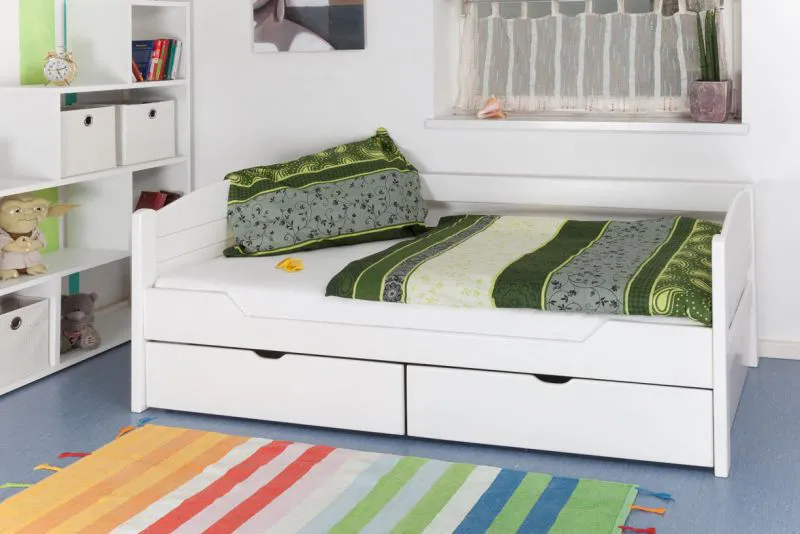 Buche Bett mit Schublade 90 x 200 cm Weiß Abbildung