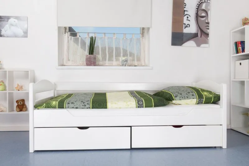 Buche Bett mit Schublade 90 x 200 cm Weiß Abbildung