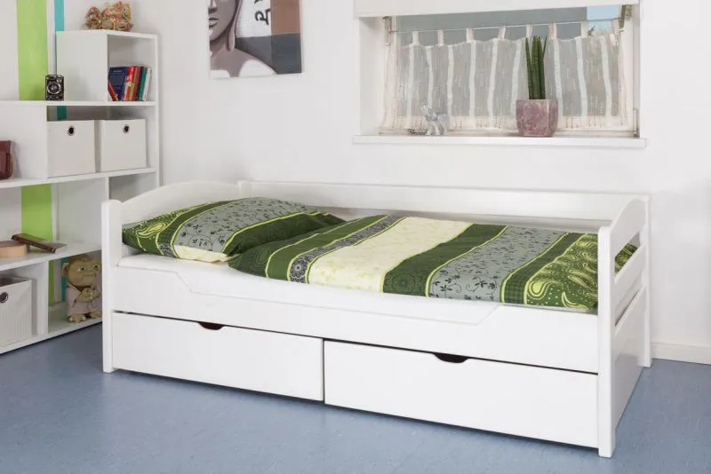 Buche Schubladenbett 90 x 200 cm Weiß Abbildung