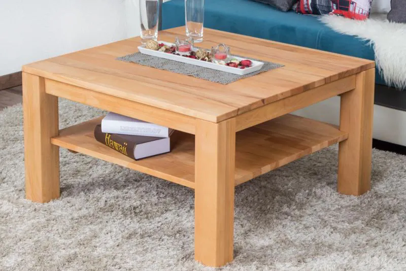 Sofatisch Clubtisch Loungetisch Couchtisch Kernbuche Massivholz Farbe: Natur 45x80x80 cm Abbildung