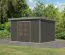 Pultdach Gartenhaus, Fichte terragrau/graualuminium, Trapezblechdach wetterfest, stabile Ecken, Zylinderschloss, große Lichtausschnitte, 3,60 × 2,40 m