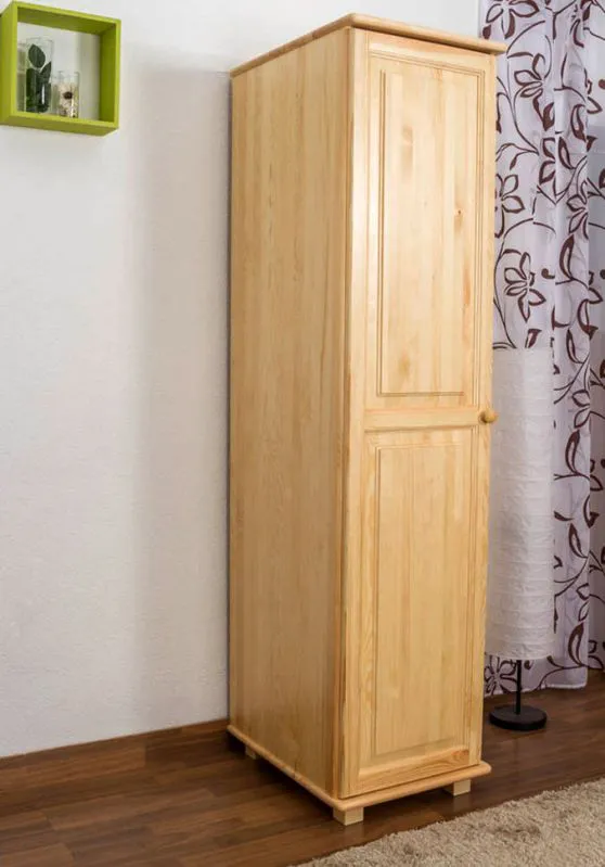 Schmaler Kleiderschrank | 1 Drehtür | mit Kleiderstange | 47 cm breit | Massivholz | Farbe: Natur Abbildung