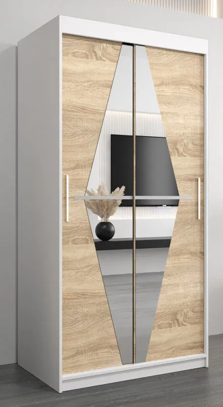 1 Meter breiter Kleiderschrank mit 2 Türen | Farbe: Eiche / Weiß Abbildung