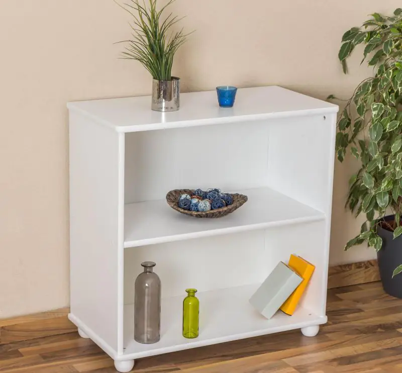 Regal, Küchenregal, Wohnzimmerregal, Bücherregal - 80 cm breit, Kiefer Holz-Massiv, Farbe: Weiß Abbildung