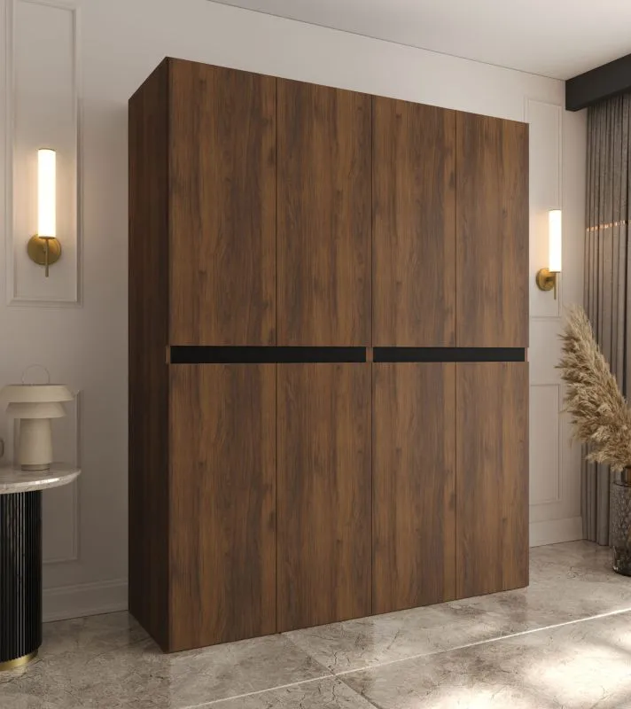 Kleiderschrank | Farbe: Walnuss Warmia | 8 Drehtüren | 6 Fächer | Soft-Close Funktion | 2 Kleiderstangen | 160 x 52 x 203 cm | hochwertig Verarbeitet | für Schlafzimmer
