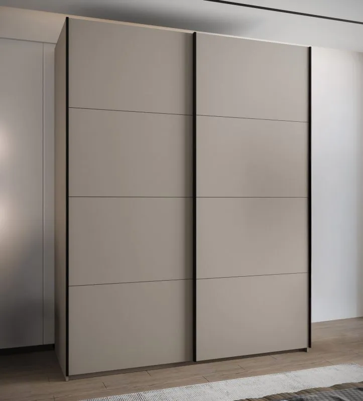 Kleiderschrank / Schiebetürenschrank | 2 Schiebetüren | 11 Fächer |245 x 200 x 64 cm | 10 Einlegeböden | 2 Kleiderstangen | Farbe: Kaschmir | Soft-Close