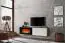 Schlichter TV-Unterschrank mit Elektrokamin Bjordal 19, Farbe: Weiß matt / Eiche Sterling - Abmessungen: 45 x 180 x 40 cm (H x B x T), mit Push-to-open Funktion