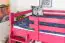 Hochbett 90 x 190 cm für Kinder, "Easy Premium Line" K22/n, Buche Massivholz rosa lackiert, teilbar