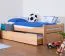 Kinderbett 90 x 200 cm mit Bettkasten (Ausziehbett) 90 x 190 cm als Gästebett | Massivholz: Buche | Natur Lackiert | inkl. 2. Liegeplatz ausziehbar und 2 Rollrost Abbildung