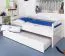 Kinderbett 90 x 200 cm mit Bettkasten 90 x 190 cm als Gästebett oder Stauraum | Massivholz: Buche | Weiß Lackiert | inkl. 2. Liegeplatz 90 x 190 cm ausziehbar und 2 Rollrost Abbildung