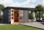 Holz Gartenhaus Anbaudach terragrau/anthrazit – Trapezblechdach, stabile metallverstärkte-Ecken, Doppelflügeltür mit Zylinderschloss 2,98 × 2,42 m