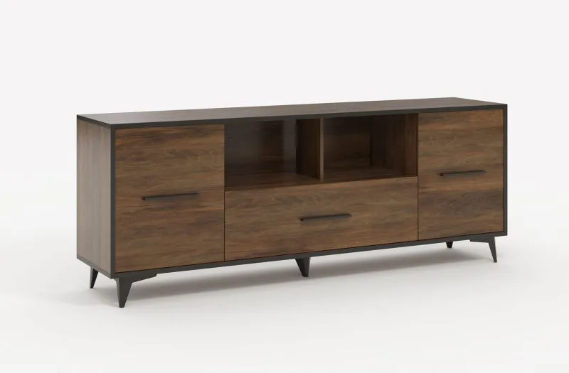 Moderner TV-Schrank / TV-Möbel mit ABS-Kanten Andromeda 05, eine Schublade, Farbe: Shirin Walnuss, sechs Fächer, Maße: 68 x 179 x 40 cm, zwei Türen