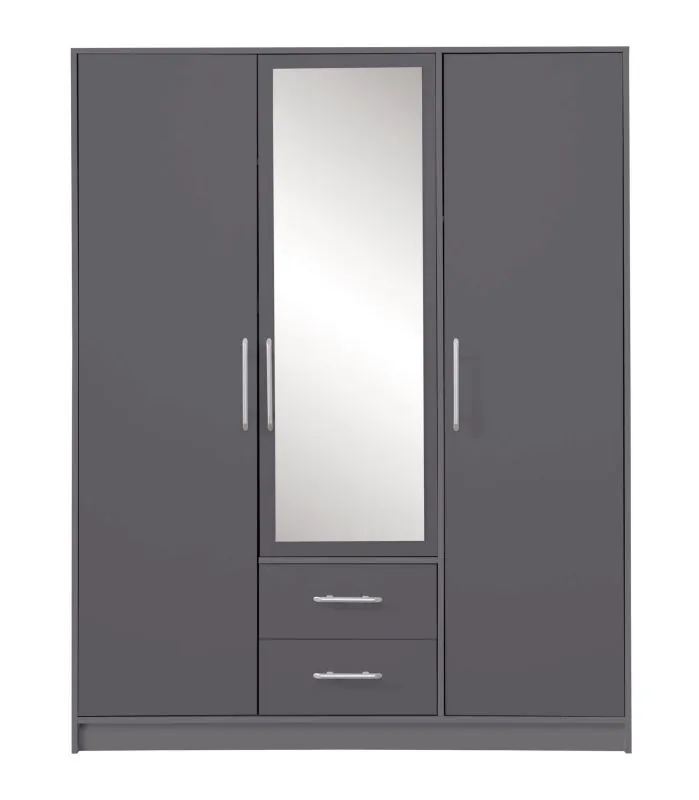 Schlichter Kleiderschrank mit Spiegel Hannut 38, Farbe: Anthrazit - Abmessungen: 190 x 150 x 56 cm (H x B x T)