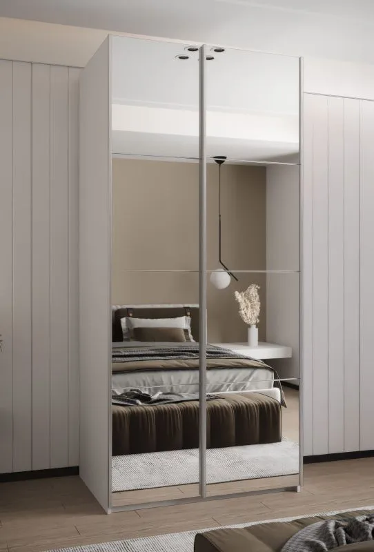 Kleiderschrank / Schiebetürenschrank | 6 Fächer | 245,5 x 110 x 64 cm | 6 Einlegeböden | 2 Kleiderstangen | 2 Schiebetüren | Farbe: Weiß | Soft-Close
