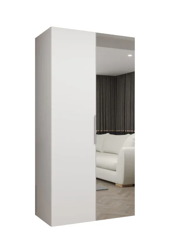 Drehtürenschrank mit einer Kleiderstange Korab 59, Farbe: Weiß, 1 Meter breit, Griffe: Kaschmir, ein Fach, Soft-Close-Funktion, Kleiderschrank