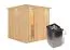 Sauna "Aleksi" SET mit Energiespartür und Kranz - Farbe: Natur, Ofen 9 kW - 210 x 210 x 202 cm (B x T x H)