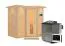 Sauna "Tjara 1" SET mit Energiespartür und Kranz - Farbe: Natur, Ofen BIO 9 kW - 221 x 198 x 212 cm (B x T x H)