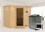 Sauna "Tjara 2" SET mit graphitfarbener Tür und Kranz - Farbe: Natur, Ofen BIO 9 kW - 264 x 198 x 212 cm (B x T x H)