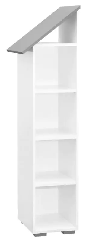 Schmales Kinderzimmer Bücherregal Daniel 03, Weiß / Grau, Ausführung Links, 165 x 43 x 44 cm, ABS Kanten, 4 Fächer, Solide Verarbeitung