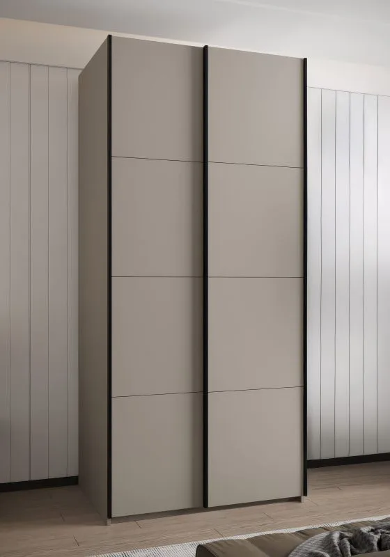 Schiebetürenschrank / Kleiderschrank | 245,5 x 100 x 64 cm | 2 Kleiderstangen | 6 Fächer | 6 Einlegeböden | 2 Schiebetüren | Farbe: Kaschmir | Soft-Close
