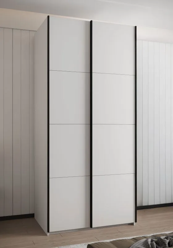 Kleiderschrank / Schiebetürenschrank | 6 Fächer | 245,5 x 110 x 64 cm | 2 Kleiderstangen | ABS-Kantenschutz | 2 Schiebetüren | Farbe: Weiß | Soft-Close