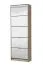 Hoher Schuhschrank Gradide 12, Spiegel-Front, Farbe: Eiche Grau, fünf Kipptüren, schlichtes Design, ABS-Kanten, Maße: 191,5 x 67 x 28 cm, 10 Fächer