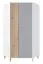 Jugendzimmer - Drehtürenschrank / Eckkleiderschrank Burdinne 02, Farbe: Weiß / Eiche / Grau - Abmessungen: 190 x 90 x 90 cm (H x B x T)