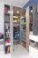 Jugendzimmer - Drehtürenschrank / Eckkleiderschrank Lede 01, Farbe: Grau / Eiche / Weiß - Abmessungen: 190 x 135 x 135 cm (H x B x T)