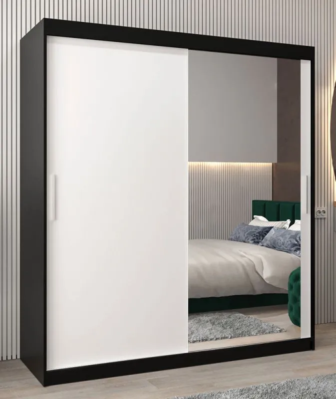 180 cm breiter Kleiderschrank mit 10 Fächern und 2 Türen | Farbe: Weiß / Schwarz Abbildung
