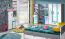 Mittelhohe Jugendzimmer Kommode / Highboard Oskar 16, Farbe: Anthrazit / Weiß / Blau - 136 x 110 x 40 cm, 2 Glastüren, 4 Einlegeböden, 1 Holztür