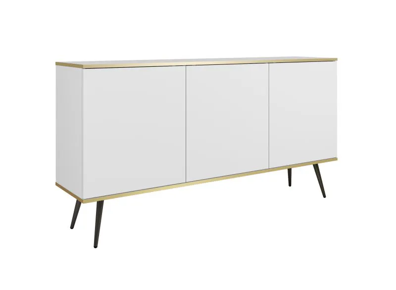 Sideboard / Kommode mit Push-to-open Funktion Horsham 55, Farbe: Weiß, ABS-Kantenschutz, Beine: Schwarz, sechs Fächer, einfaches und modernes Design