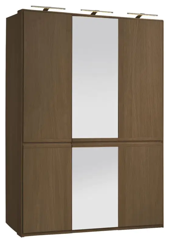 Kleiderschrank / Drehtürenschrank mit einer Spiegeltür, geölt / gewachst Fazenda 02, Dunkelbraun, Eiche teilmassiv, 222 x 115 x 61 cm, Soft Close System