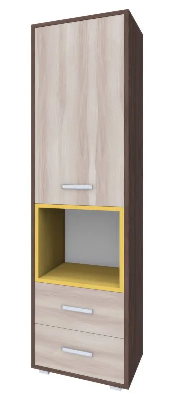 Schrank Kerema 01, Farbe: Nuss / Ulme / Gelb - Abmessungen: 190 x 50 x 41 cm (H x B x T)