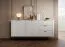 Wohnzimmer - Set E Sloughia | 3-teilig | Weiß | Griffe & Beine: Metall | Kommode | TV-Unterschrank | Bücherregal | modernes Lamellen Design | sehr stabil